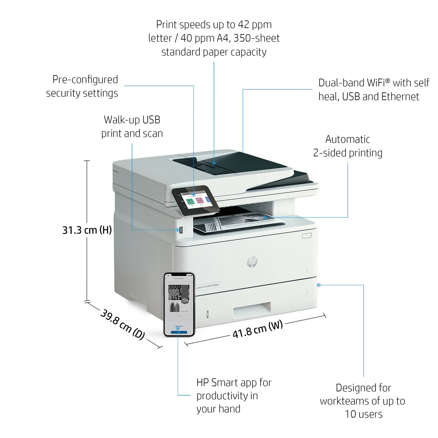 HP LaserJet Pro MFP 4101fdw Wireless Printer with Fax