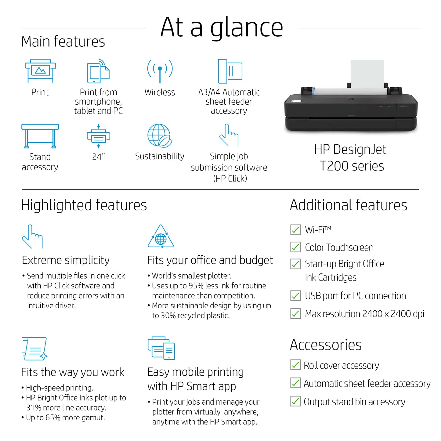 HP DesignJet T210 - 24" Large Format Compact Wireless (8AG32A)